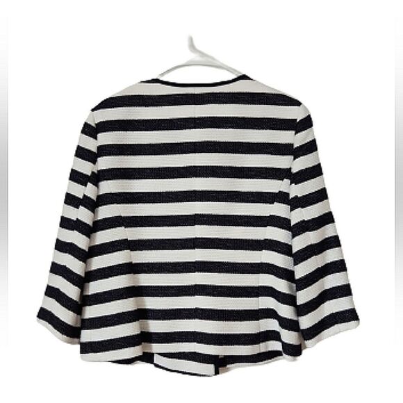 Jones New York Signature Navy White Stripe Double Breasted Cropped Blazer 12 - Picture 3 of 11
